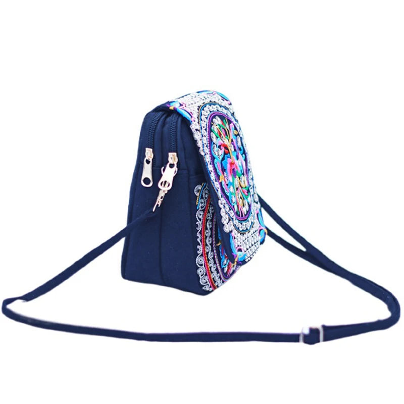 Yunnan Ethnic Style Phone Bag - Double Layer Canvas Flap with Embroidery