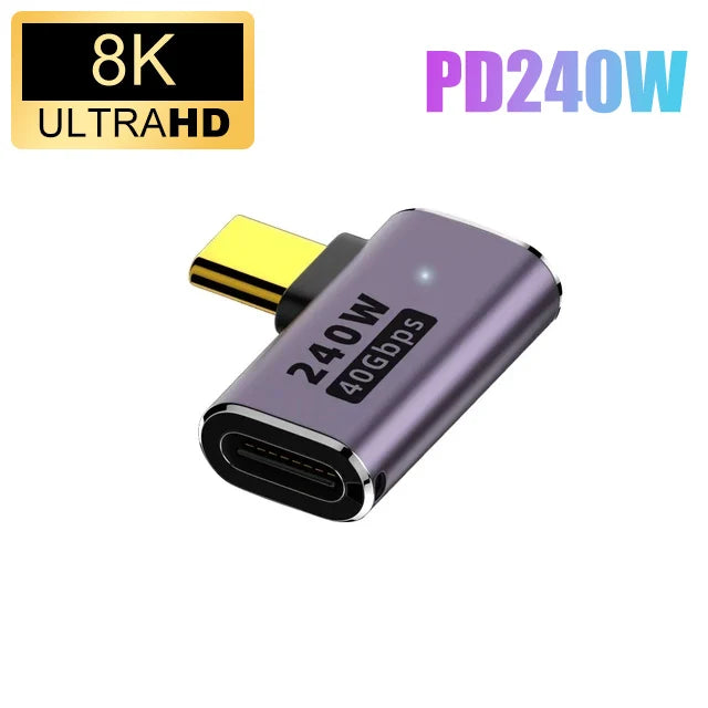 USB 4.0 PD 240W 8K 60Hz laddarkontakt för Macbook 40Gbps höghastighets USB C OTG U-form rak vinkel hane till hona-adapter