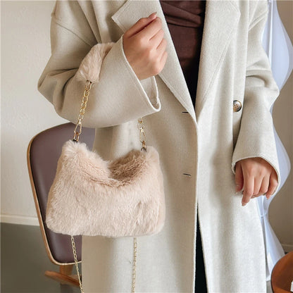 Fashion Winter Handbags: Soft Plush Clutch, Shoulder Crossbody Messenger