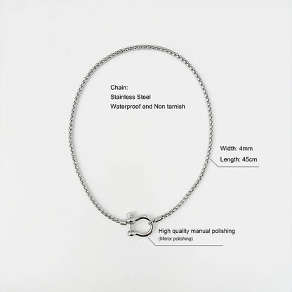 Vattentäta smycken 18K guldpläterade rostfritt stål Box Chain Choker Halsband Dubbelfärg Chunky Horseshoe Halsband för kvinnor