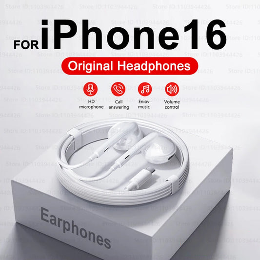 2024 Headphones For iPhone 16 Pro Max 15 14 13 12 11 Mini in-ear Earphones X XS XR 7 8 6 6S Plus Wired Headset Phone Accessories