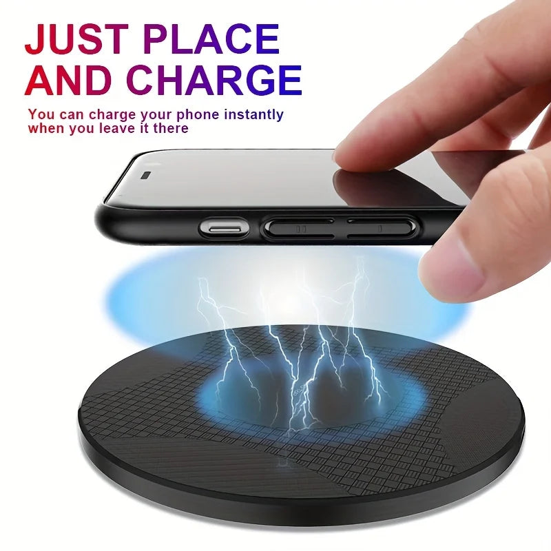 Wireless Charger Pad Stand Desktop Ultra-thin Mobile Phone Fast Charging Dock Station For iPhone 15 14 13 12 11 Samsung Xiaomi