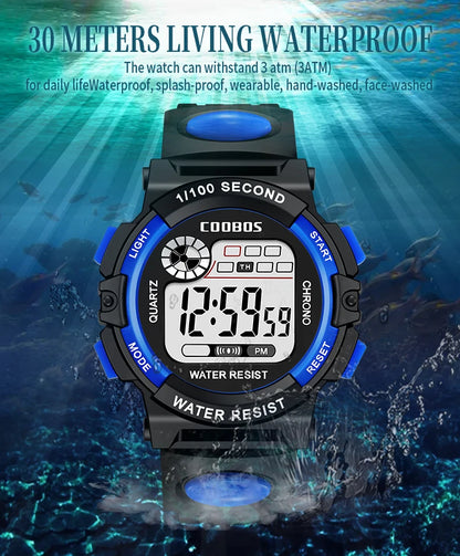 COOBOS Brand Children Watch Sports Digital Watch for Kids Boys Girls Student 30M Waterproof Multifunctional LED Wristwatch