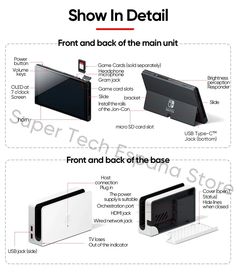 Nintendo Switch OLED-modell 7-tums skärm Joy-Con-handtag Förbättrad ljudjusterbar konsol Stabil TV-läge Videospel