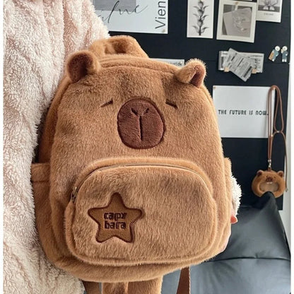 Capybara Plush Backpack Kawaii Fashion Plushie Doll Fur Bag Children's Bag Shoulder Bag Mini Knapsack Bags Gifts For Girlfriend