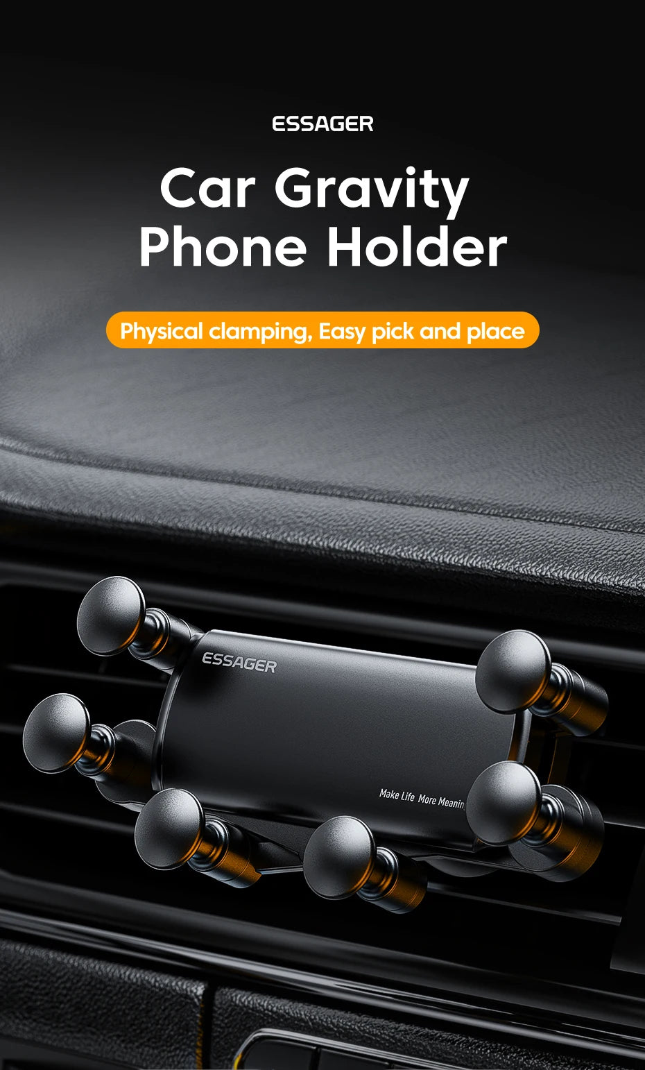 Universal 6-Point Foldable Gravity Car Phone Holder with Air Vent Clip Mount