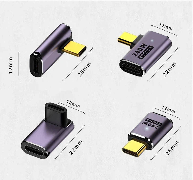 USB 4.0 PD 240W 8K 60Hz laddarkontakt för Macbook 40Gbps höghastighets USB C OTG U-form rak vinkel hane till hona-adapter