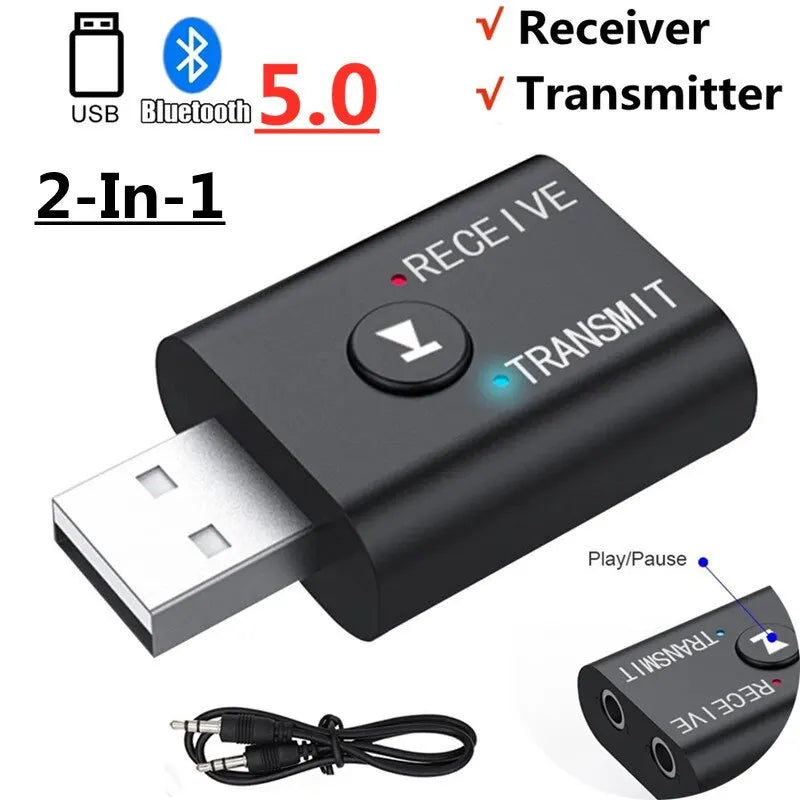 Bluetooth 5.0 Audio Transmitter Receiver 3.5mm AUX Jack RCA USB Dongle Stereo Wireless Adapter for TV Car Kit Speaker Headphone