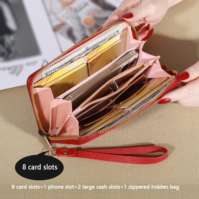 Fashion Zipper Wallet – Women's Long PU Leather Wallet with Coin and Card Holder, Tote Bag Style.