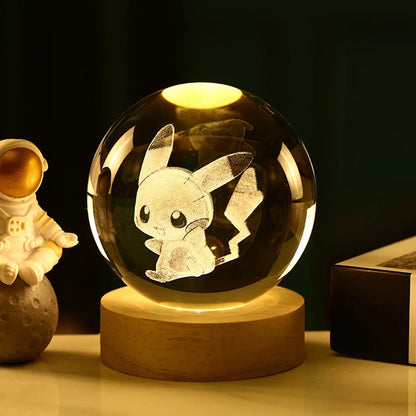 6cm 3D Crystal Ball Night Light – Stitch, Pokémon, Doraemon, Hello Kitty Laser Carved Design, Birthday Gift