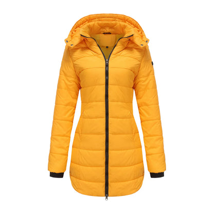 Long Quilted Puffer Jacket for Women in Bold Colors