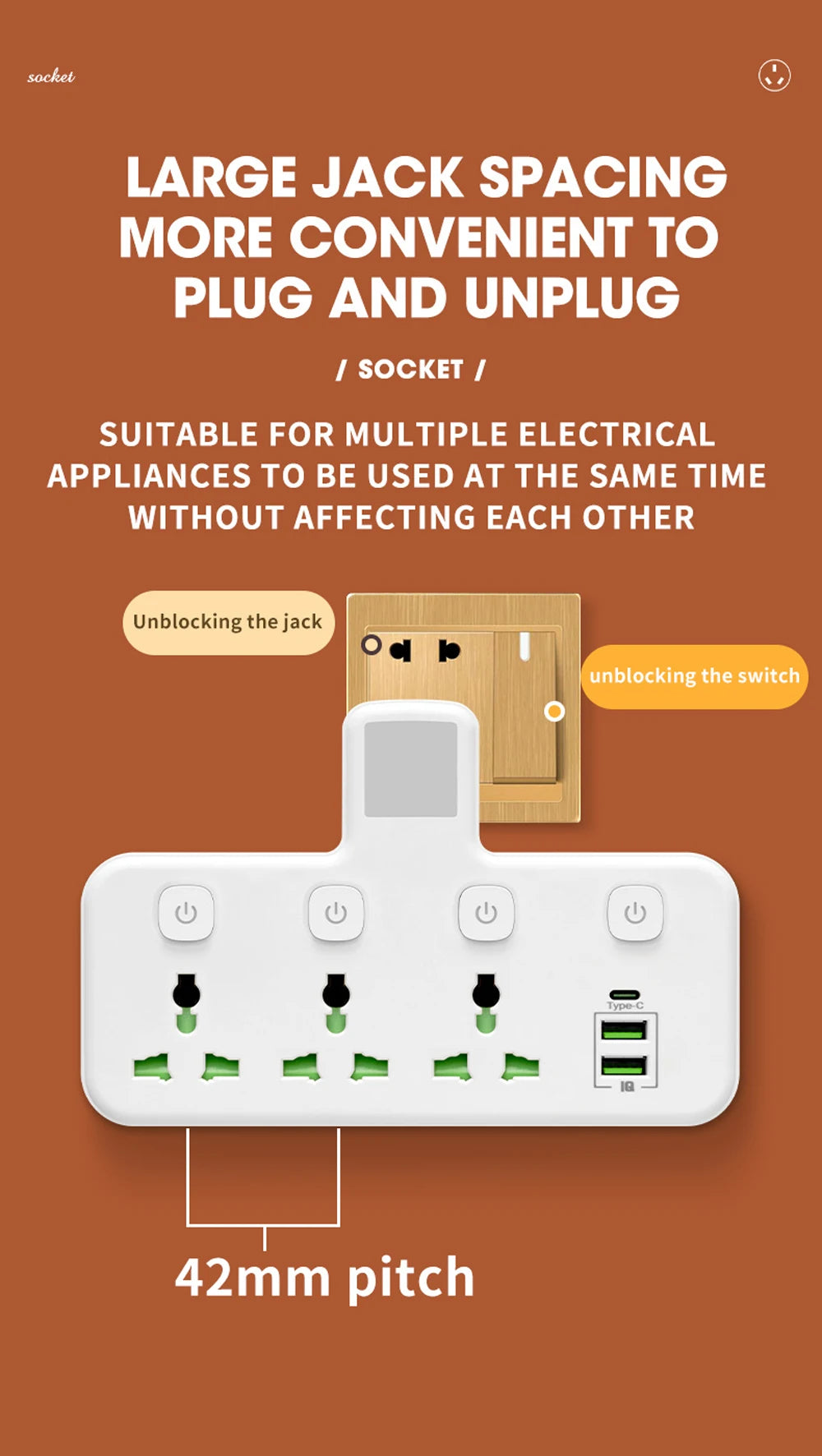 EU UK AU US Plug AC Outlet Power Strip Multiprise Wall Socket Universal Network Filter USB Cherger Separate Switch Light Adapter