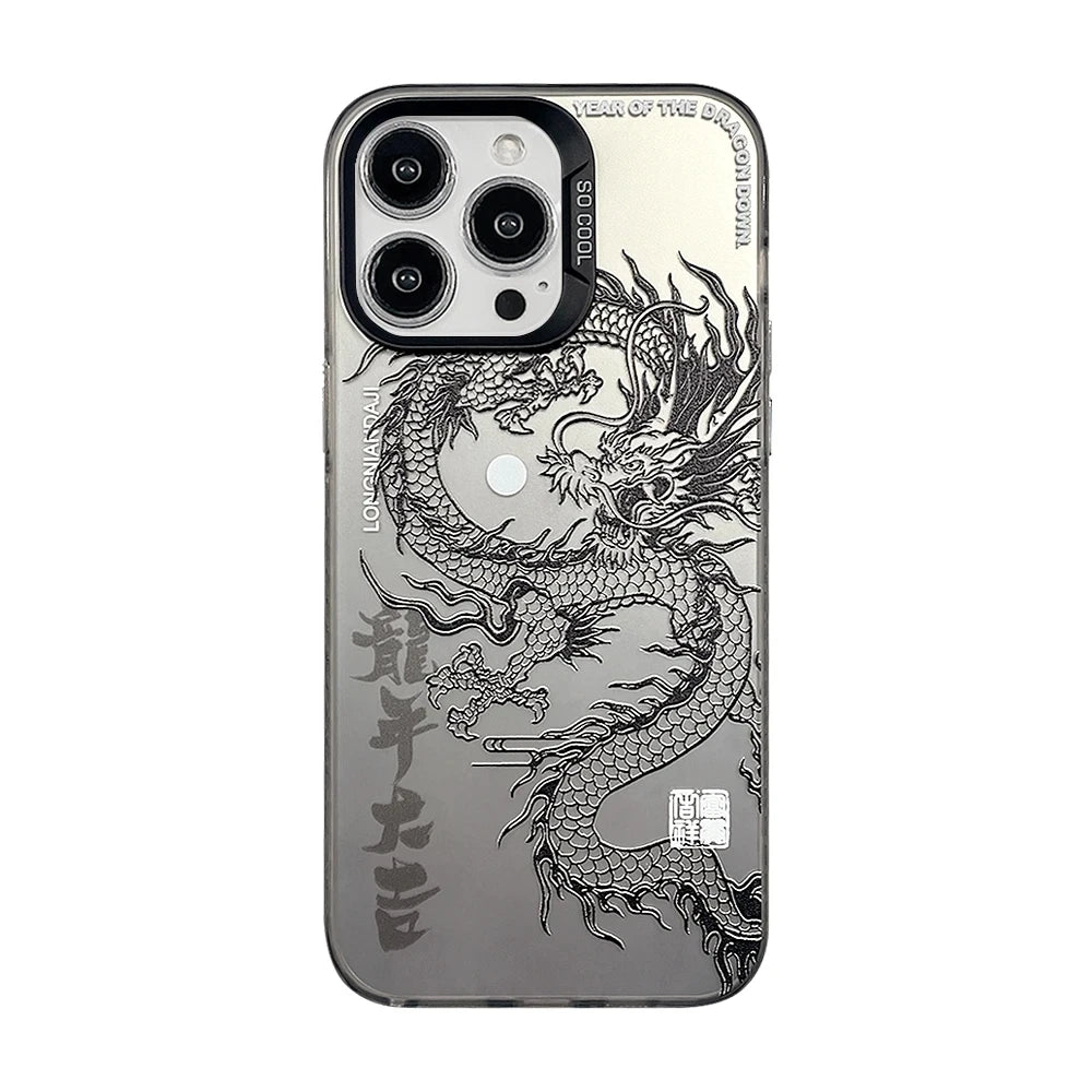 Lyxigt Dragon Totem Armor-fodral för iPhone: Anti-drop, Lens Protect, Plating Cover