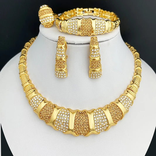 Dubai Jewelry Set For Women 18K Gold Plated Luxury Necklace Earrings Bracelet And Ring Set Jewelry For Wedding Party Trending