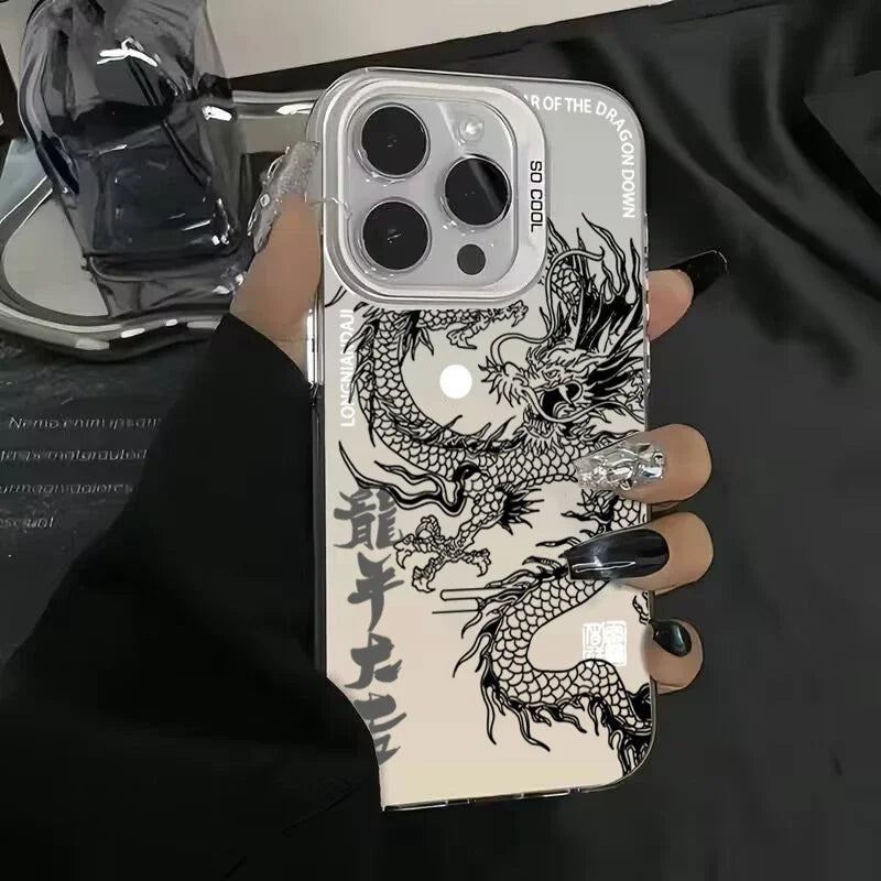 Lyxigt Dragon Totem Armor-fodral för iPhone: Anti-drop, Lens Protect, Plating Cover