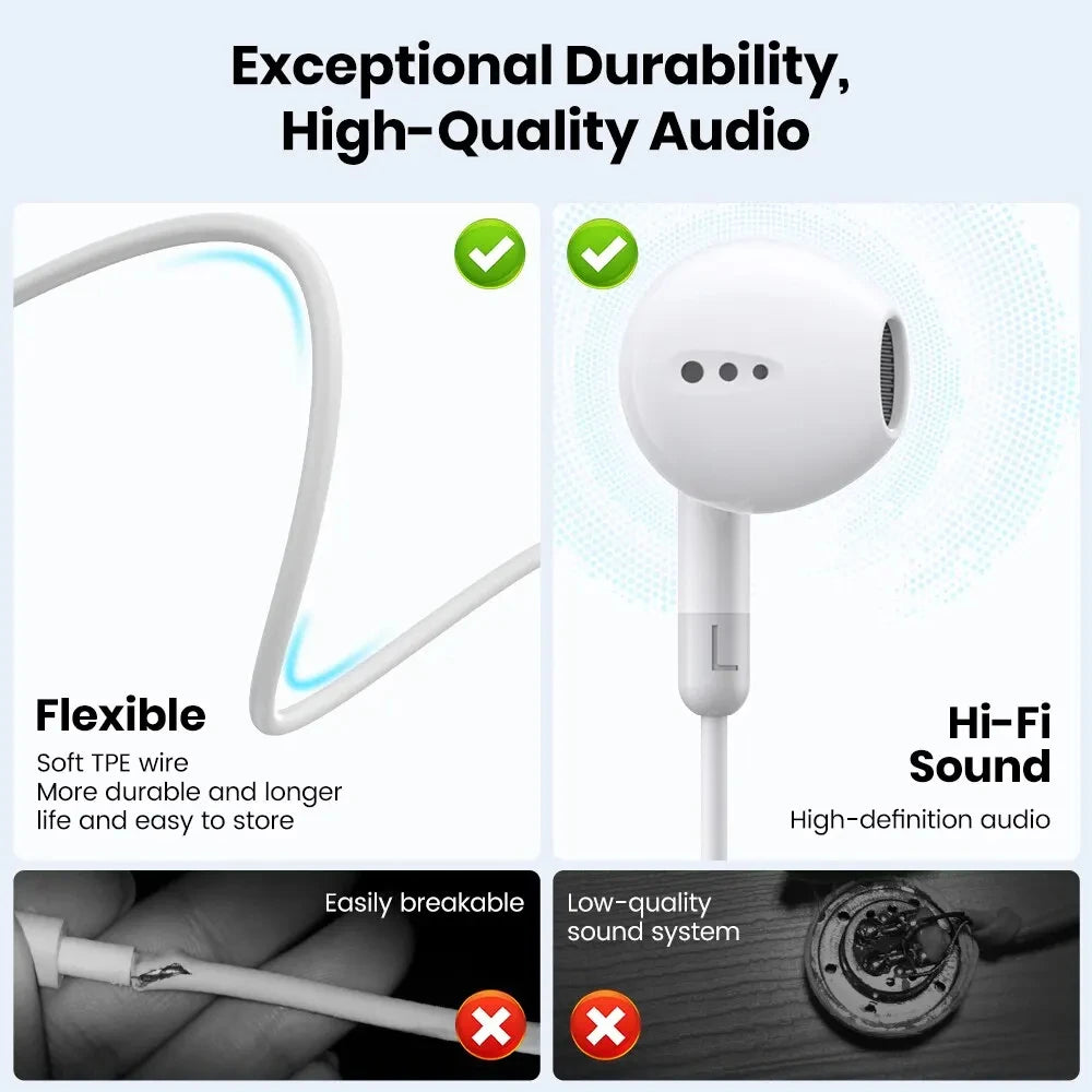 2024 Headphones For iPhone 16 Pro Max 15 14 13 12 11 Mini in-ear Earphones X XS XR 7 8 6 6S Plus Wired Headset Phone Accessories