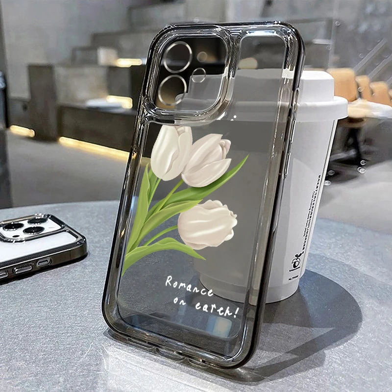 Lyxigt telefonfodral för iPhone: Stötsäkert Flowers Silikon Funda Cover