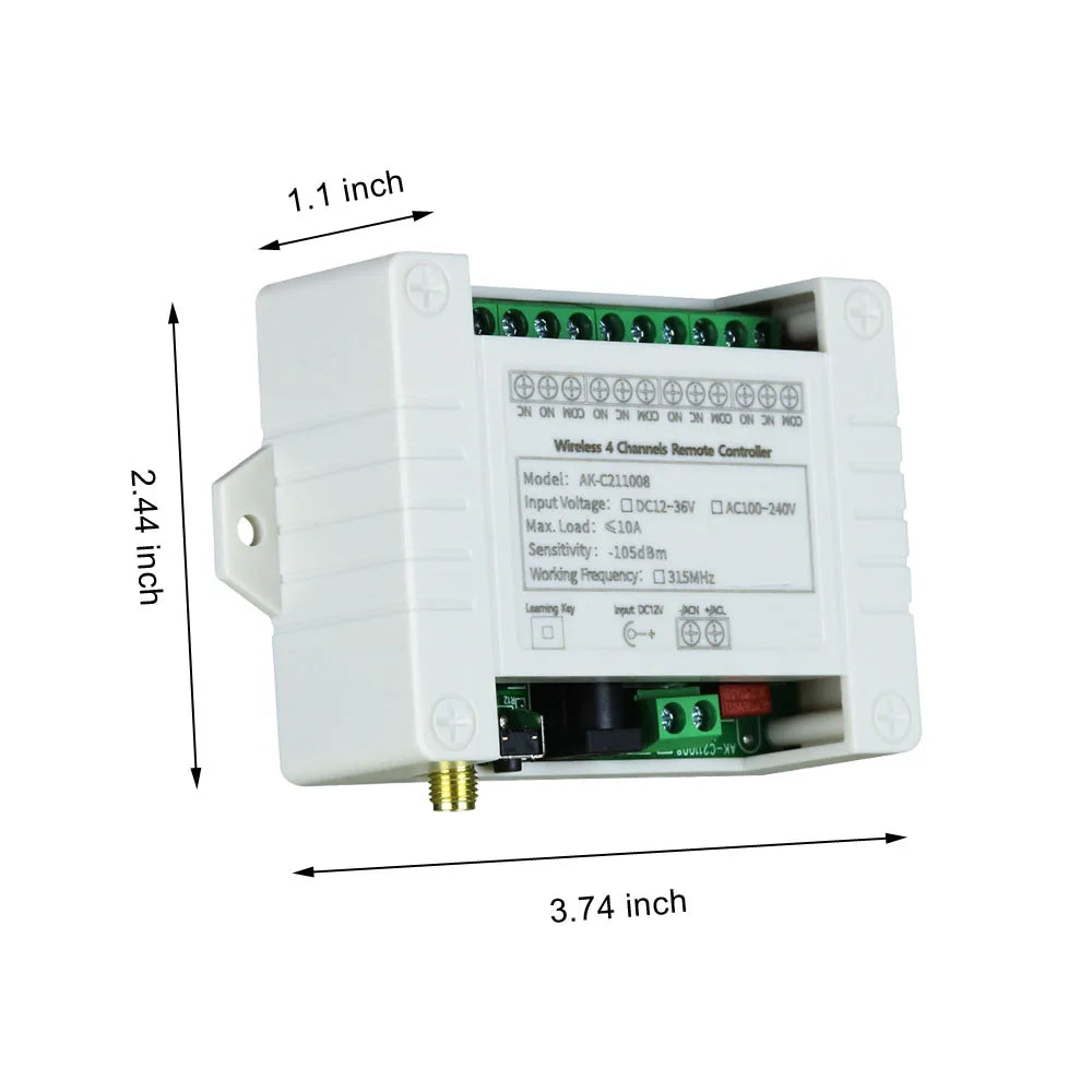DC 12V 24V 36V 4CH RF trådlös fjärrkontrollswitch Radiomottagare med 2000M långdistansfjärrkontroll Suckers antenn