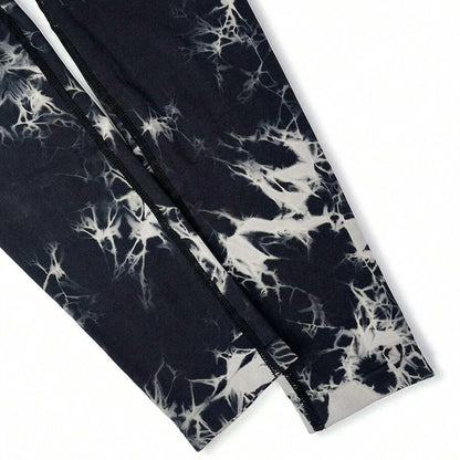 Kvinnors Tie Dye Seamless Leggings med V-rygg och Ruched Design