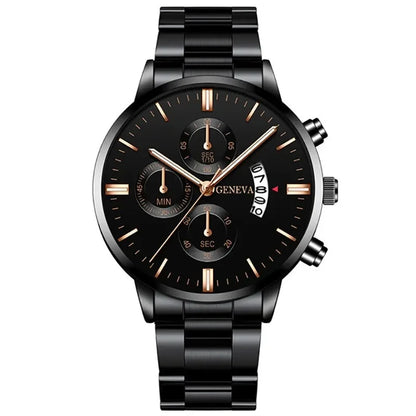 Fashion Men Black Stainless Steel Watch Luxury Calendar Quartz Wrist Watch Mens Business Watches for Man Clock Relogio Masculino