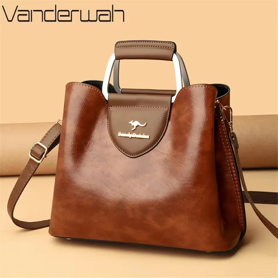 Genuine Soft Leather Handbags for Women Vintage Shoulder Tote Bag Luxury Designer Ladies Large Capacity Purse Bags Sac A Main