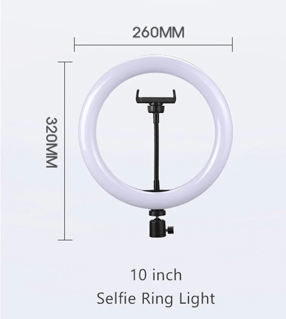 10-tums Selfie-ringljus, Fotografi Fill Light Led Ring-lampa Ringlight för videoinspelning Live-sändning Selfie LED-lampa