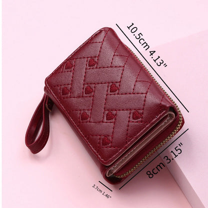 Women's Short Embroidered Love Zero Wallet Zipper Buckle Large Capacity Card Bag Versatile Fashion Simple