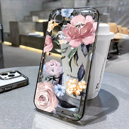 Lyxigt telefonfodral för iPhone: Stötsäkert Flowers Silikon Funda Cover