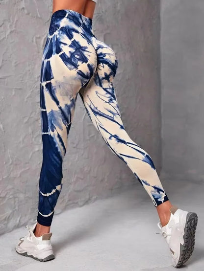 Kvinnors hög midja Tie-Dye Yoga Leggings med hög elasticitet