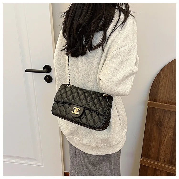 Simple Fashion Texture Diamond Mesh Bag – Crossbody Chain Small Square Bag, High-End Girls' Edition