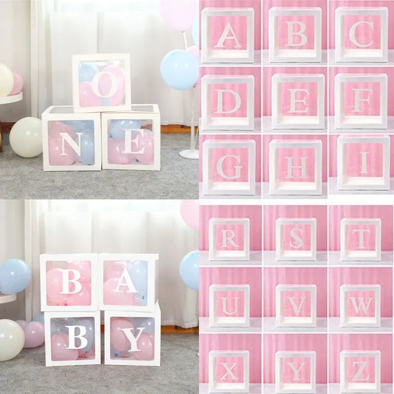 25/27cm Transparent Letter Baby Shower Box Birthday Wedding 1st Birthday Party Decorations Custom Cube Balloon with Letter Box