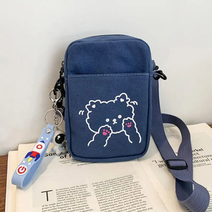 Liten väska i canvas för kvinnor – tecknad björndesign, crossbody-axelväskor, damväska, telefonväska, handväskor.