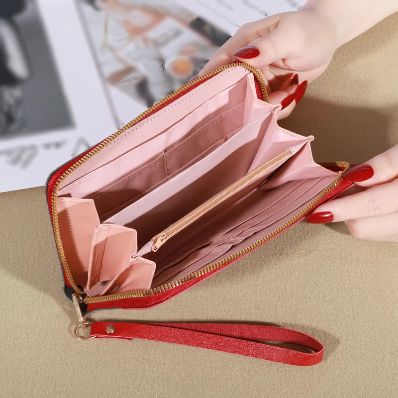 Fashion Zipper Wallet – Women's Long PU Leather Wallet with Coin and Card Holder, Tote Bag Style.