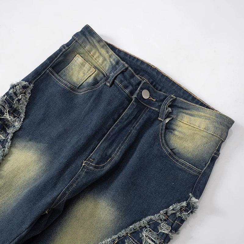 Casual Lösa blå jeans Rippade jeansbyxor med vida ben Kvinnor Streetwear med hög midja Harajuku raka byxor 2024 Sommarunderdel