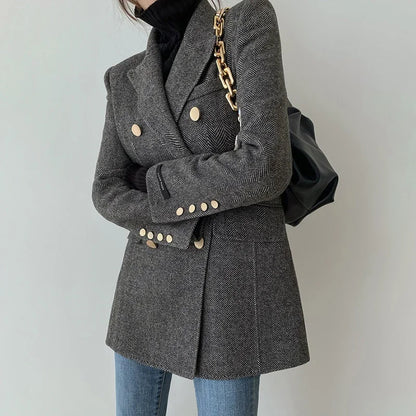 Women's Double Breasted Wool Coat in Solid Color