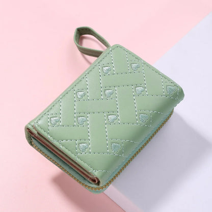 Women's Short Embroidered Love Zero Wallet Zipper Buckle Large Capacity Card Bag Versatile Fashion Simple