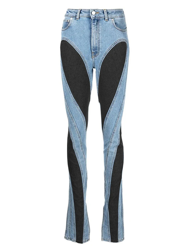 DEAT Mode damjeans Slim Deconstruct Panel Patchwork Hög midja Split Blå Långa jeansbyxor våren 2025 Nyhet 1DF2575