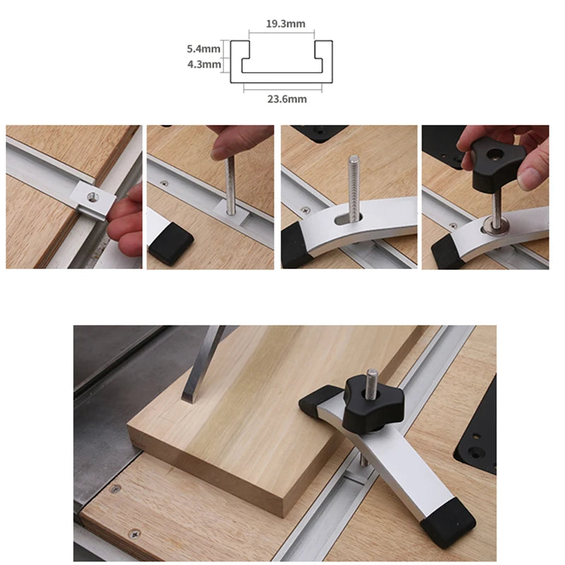 Quick Acting T-Track Hold Down Clamp with T Bolts Silder Aluminum Alloy Woodworking Clamps for Routers Drill Presses Table Saw