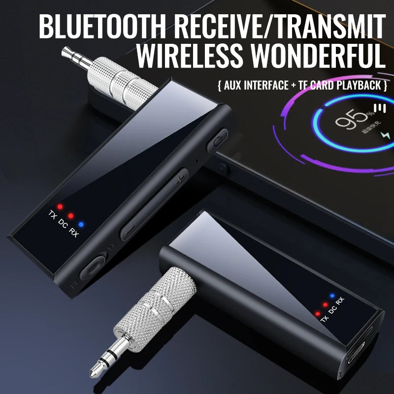 New Bluetooth 5.4 Audio Transmitter Receiver 3.5MM AUX Stereo Music Wireless Adapter With Mic Support TF Card Play For Car TV PC