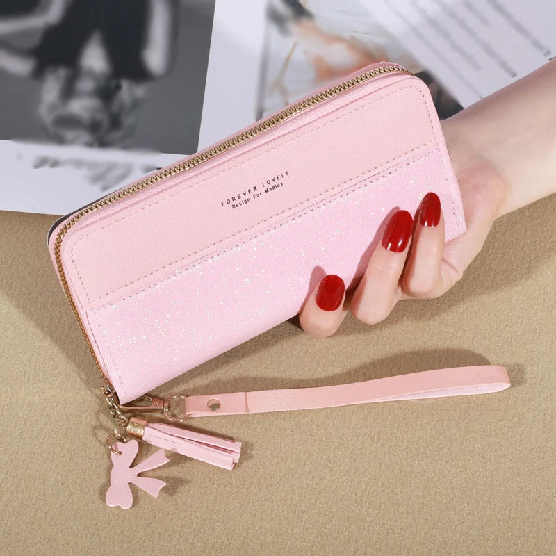 Fashion Zipper Wallet – Women's Long PU Leather Wallet with Coin and Card Holder, Tote Bag Style.