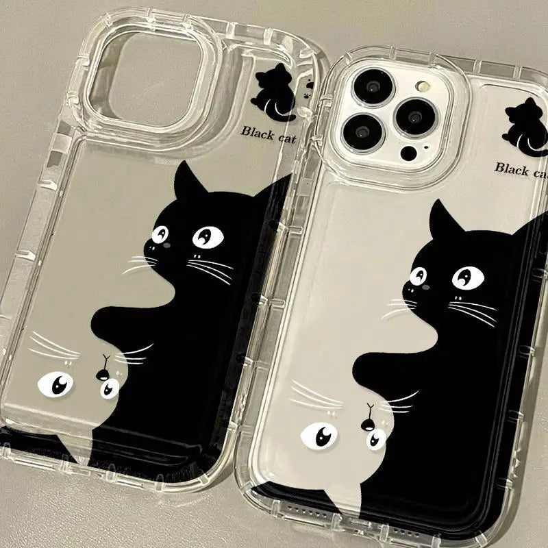 Transparent telefonfodral för iPhone – Cartoon Black Cat Shells Fundas för iPhone