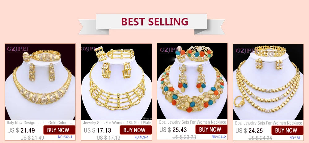 Luxury Jewelry Set For Women High Quality 18K Gold Plated Dubai Jewelry Necklace Earring Ring Bracelet Trending