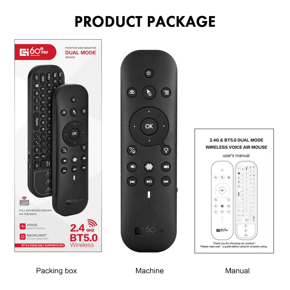 Ny G60S Pro BT trådlös röstfjärrkontroll 2.4G BT5.0 Dual Mode Air Mouse IR-inlärning med bakgrundsbelyst ljus för Android TV Box