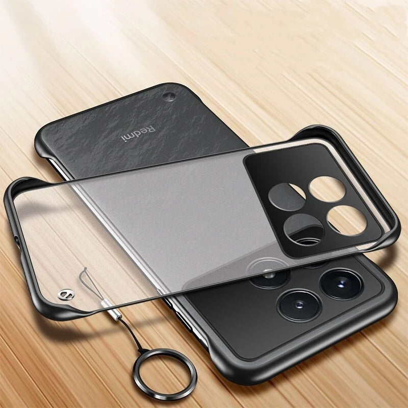 For POCO X6 Pro Frameless Translucent Phone Case Matte PC Hard Protection with Thin Ring Lanyard Back Cover