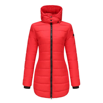 Long Quilted Puffer Jacket for Women in Bold Colors