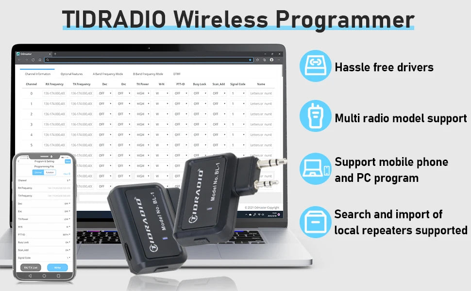 TIDRADIO Ham Radio trådlös programmerare Adapter APP &amp; PC-program för Baofeng UV-5R och flera modeller problem istället för program