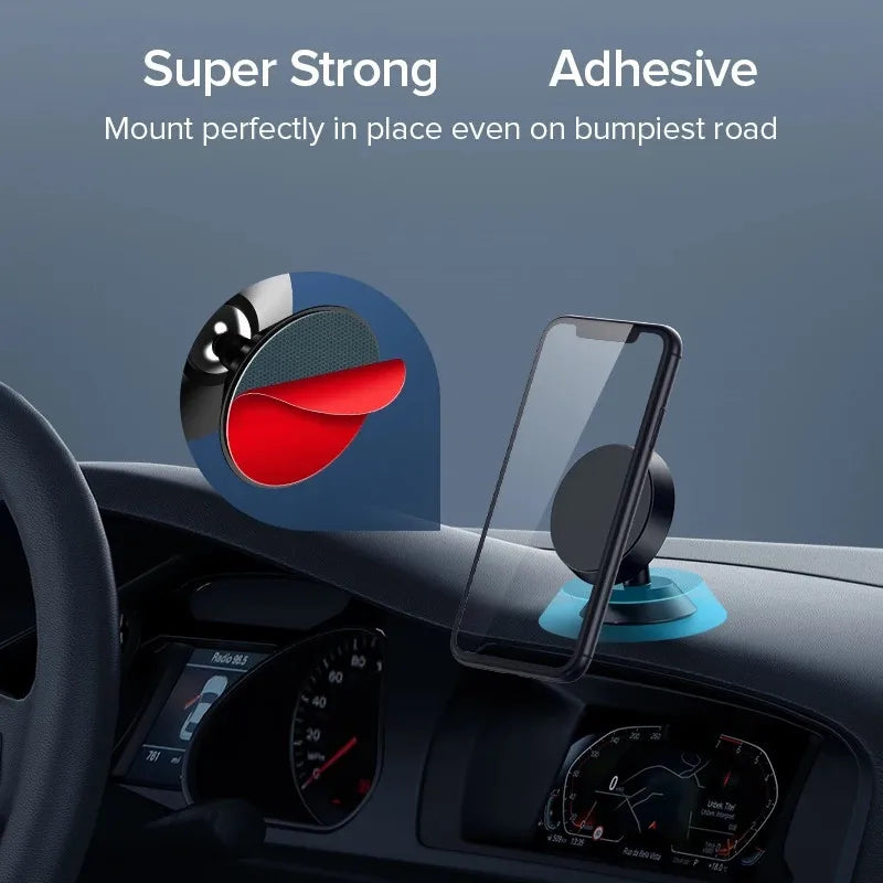 Magnetic Car Phone Holder with Dashboard or Wall Mount for iPhone, Samsung, and Xiaomi