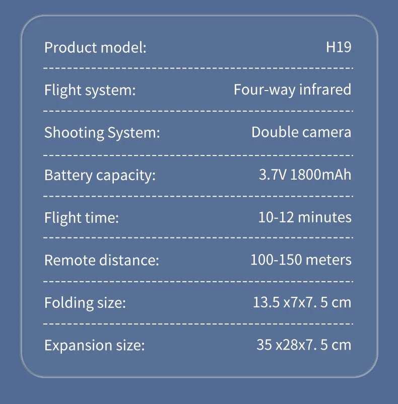 MHD Dual Camera Drone H19 Intelligent skärmkontroll Drone Borstlös Servojustering Lång uthållighet Professionell Quadcopter-leksak