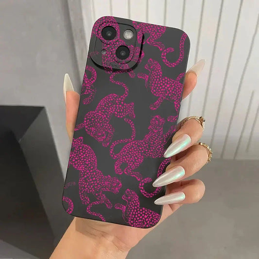 Case For iPhone 15 14 13 12 11 Pro Max XS X XR Pink Leopard Print Pattern Phone Cover For iPhone 7 8 Plus 15 14 SE 2022 SE3 Case