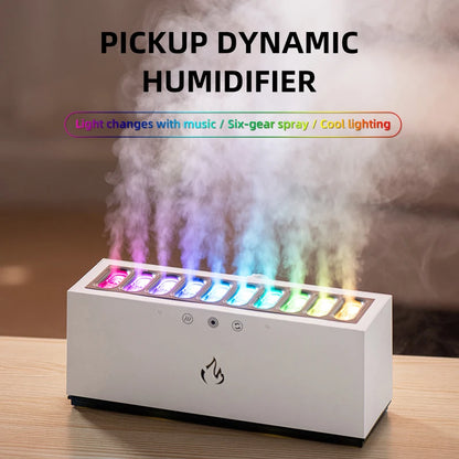 Desktop Ultrasound Flame Air Humidifier – 900ML Capacity, RGB LED Light, Dynamic Music Diffuser Mist Maker for Home